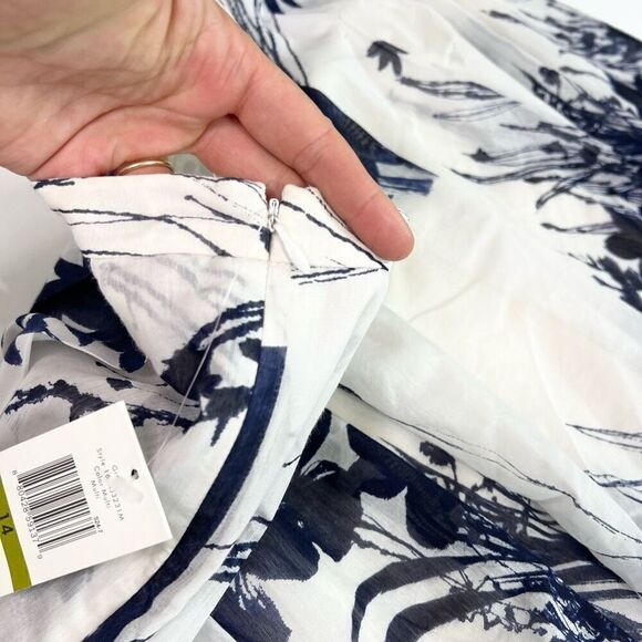Calvin Klein Skirt Womens 14 Black & White Floral Print Silk Mini Pleated NWT - Picture 8 of 9